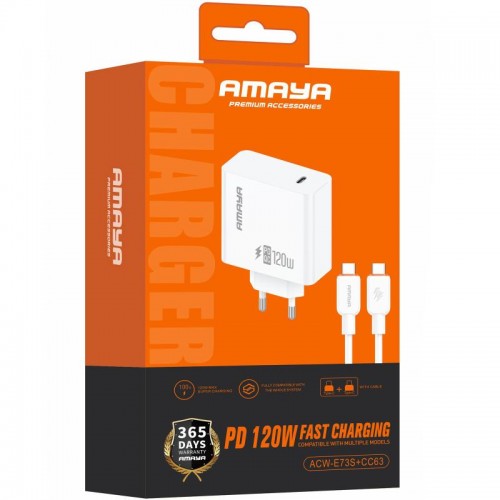 МЗП Amaya E73S PD120W (1USB-C) + кабель Type-C на Type-C Белый