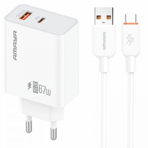МЗП Amaya E72D PD67W+QC3.0 (1USB-A/1C) + кабель USB – Type-C, белый