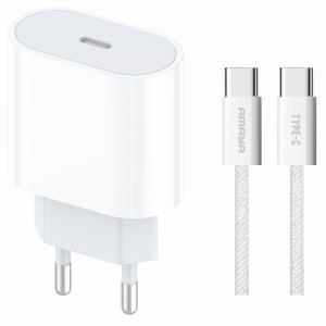 МЗП Amaya E69S PD35W (1USB-C) + кабель Type-C – Type-C белый