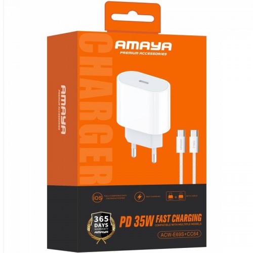 МЗП Amaya E69S PD35W (1USB-C) + кабель Type-C – Type-C белый