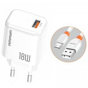 МЗП Amaya E56 QC3.0 18W (1USB-A) + кабель USB — MicroUSB, белый