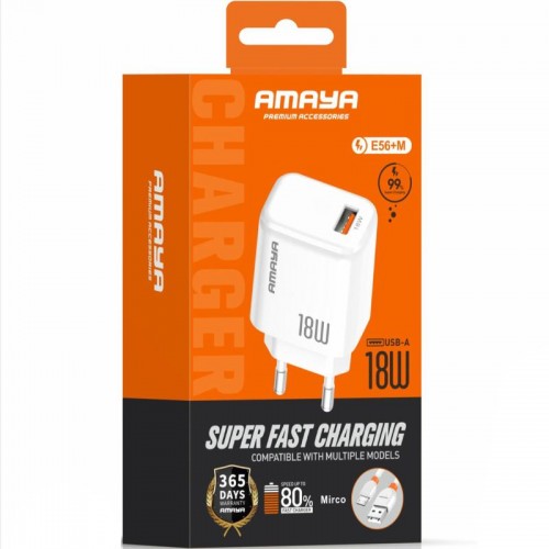 МЗП Amaya E56 QC3.0 18W (1USB-A) + кабель USB to MicroUSB White