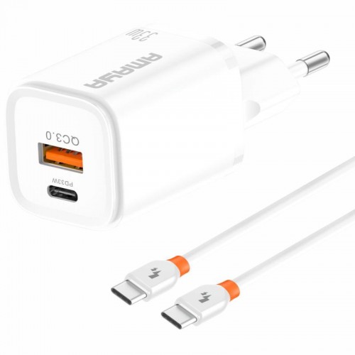 МЗП Amaya E48D PD33W+QC3.0 (1USB-A/1C) + кабель Type-C — Type-C, белый