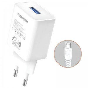 МЗП Amaya M3 2.4A (1USB-A) + кабель USB — MicroUSB, белый
