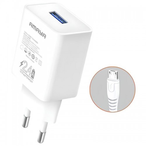 МЗП Amaya M3 2.4A (1USB-A) + кабель USB — MicroUSB, белый