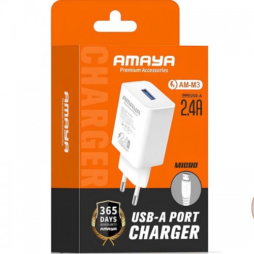 МЗП Amaya M3 2.4A (1USB-A) + кабель USB — MicroUSB, белый