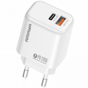 МЗП Amaya E43D PD20W (1USB-A/1C) + кабель USB — Type-C, белый