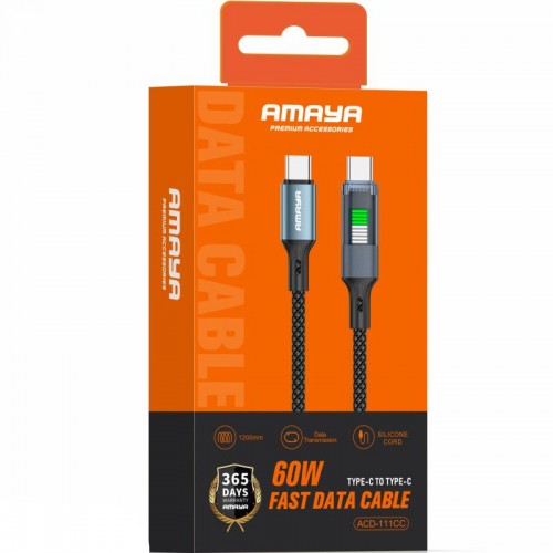 Дата-кабель Amaya 111CC Type-C — Type-C 60W (1,2 м), чёрный