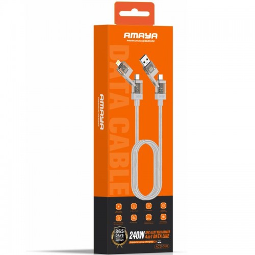 Дата-кабель Amaya ACD-390 4-в-1 Type-C to Lightning/Type-C to USB 240W (1 м) Бежевый