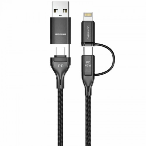 Кабель для передачи данных Amaya ACD-X28 4-в-1 Type-C на USB/Type-C на Lightning 60 Вт (1 м) чёрный