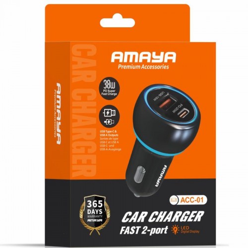 АЗП Amaya ACC-01 PD20W+QC3.0 всего 38W (1USB-A/1C) Чёрный