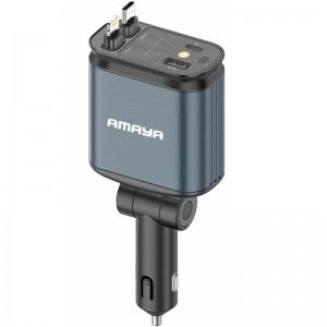 АЗП Amaya ACC-CL11 PD57.5W+QC3.0 (1USB-A/1C) с втягивающимся кабелем Type-C + Lightning, серый