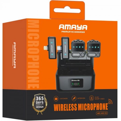 Петличный беспроводной микрофон Amaya ANC100 dual-mic 2in1 (Lightning/Type-C) Black