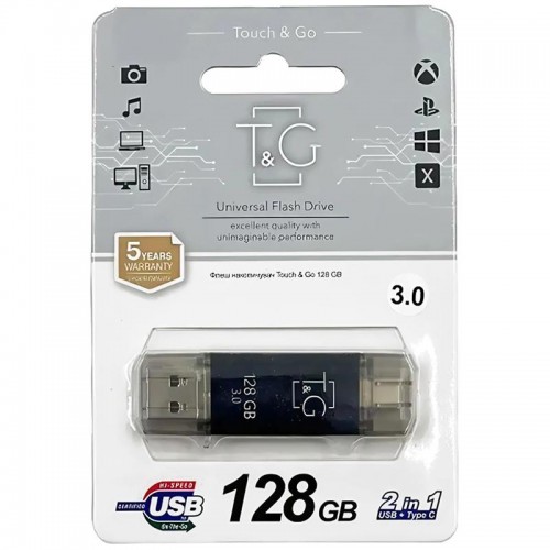 Флеш-накопичувач T&G 009 Star Series 2in1 USB 3.0 (USB-A/C) — 128GB Чорний
