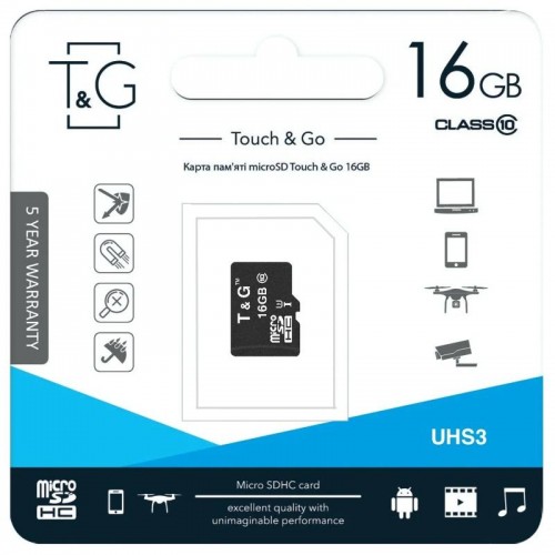 Карта пам'яті T&G (UHS-3) microSDHC Class 10 - 16GB (без адаптера) Чорний