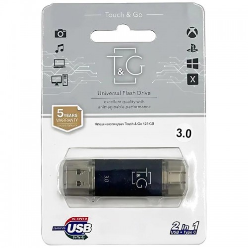 Флеш-накопичувач T&G 009 Star Series 2in1 USB 3.0 (USB-A/C) — 256GB Чорний