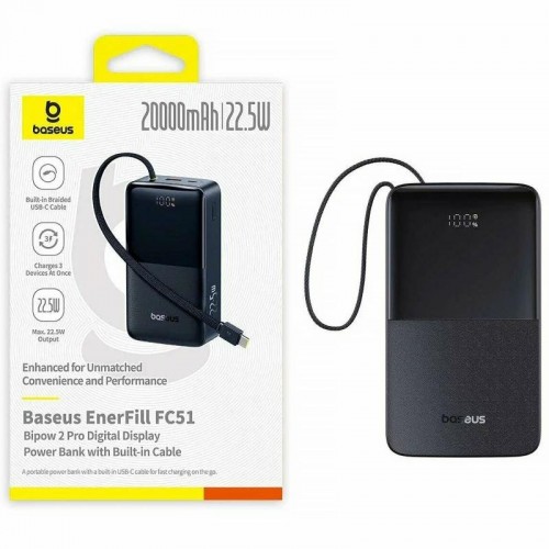 Портативний ЗП Power Bank Baseus EnerFill FC51 Bipow2 Pro 22.5W 20000 mAh (E00277) Black