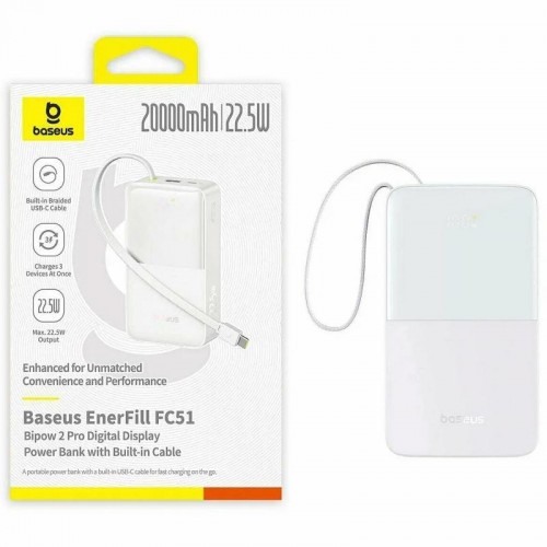 Портативний ЗП Power Bank Baseus EnerFill FC51 Bipow2 Pro 22.5W 20000 mAh (E00277) White