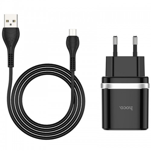 МЗП Hoco C12Q Smart QC3.0 3A (1USB-A) + кабель USB to MicroUSB Чорний