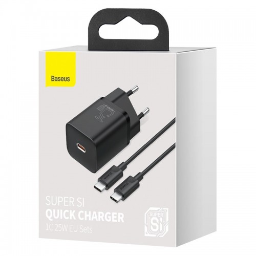 МЗП Baseus Super Si Quick Charger 25W (1USB-C) + кабель Type-C to Type-C (TZCCSUP-L) Чорний