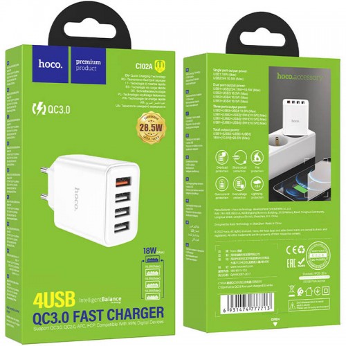 СЗУ Hoco C102A Fuerza QC3.0 (4USB-A) White