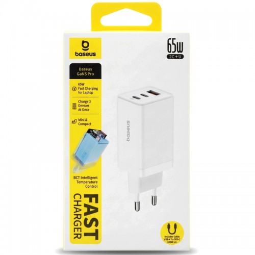 СЗУ Baseus GaN5 Pro 65W 2Type-C+USB 100W EU (CCGP12020) White
