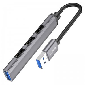 Переходник Hoco HB26 4in1 (USB to USB3.0+USB2.0*3) Metal gray