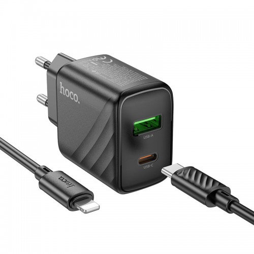 СЗУ Hoco CS23A Sunlight PD30W+QC3.0 (1USB-A/1C) + кабель Type-C to Lightning Black
