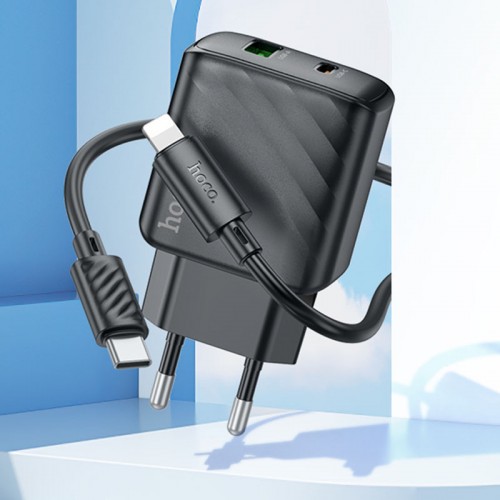 СЗУ Hoco CS23A Sunlight PD30W+QC3.0 (1USB-A/1C) + кабель Type-C to Lightning Black