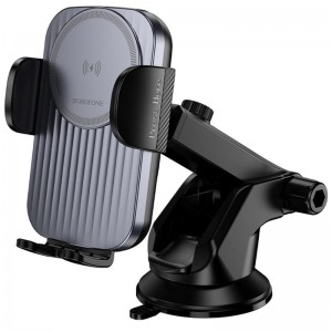 Автодержатель с БЗУ Borofone BH222 Leading 15W (center console) Black / Metal gray