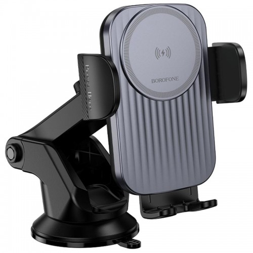 Автотримач з БЗП Borofone BH222 Leading 15W (center console) Black / Metal gray