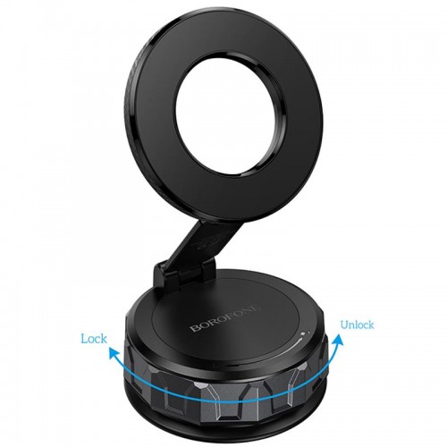 Автотримач Borofone BH140 Gloria Vacuum Suction Magnetic (center console) Black / Metal gray