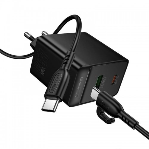 СЗУ Borofone BAS16A Erudite PD45W+QC3.0 (1USB-A/1C) + кабель Type-C to Type-C Black