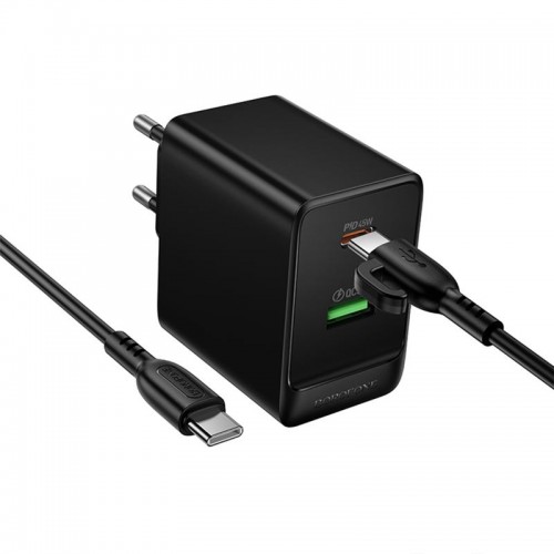 СЗУ Borofone BAS16A Erudite PD45W+QC3.0 (1USB-A/1C) + кабель Type-C to Type-C Black