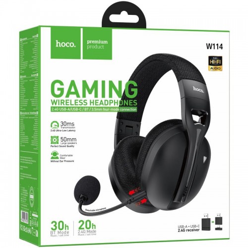 Накладные беспроводные наушники Hoco W114 Magic +3.5mm+2.4G Black