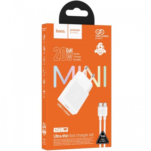МЗП Hoco N72 Speed ultra-thin PD20W (1USB-C) + кабель Type-C to Type-C White