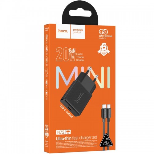 МЗП Hoco N72 Speed ultra-thin PD20W (1USB-C) + кабель Type-C to Type-C Black