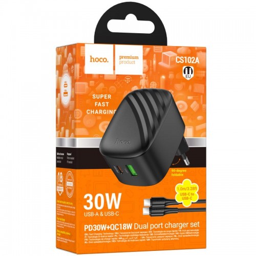 МЗП Hoco CS102A Folding PD30W+QC3.0 (1USB-A/1C) + кабель Type-C to Type-C Black
