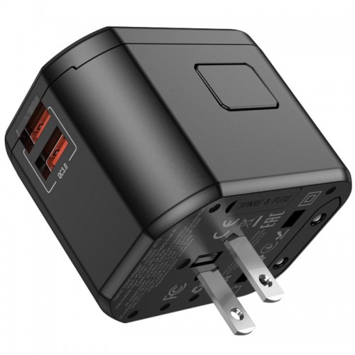 Сетевой универсальный переходник Hoco AC15 Walker PD20W+QC3.0 (2USB-A/1C) (EU) Black