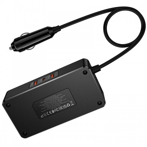 АЗП інвертор Hoco Z66 New PD66W+QC3.0 (2USB-A/1C/2xSocket) (0.5m) Black
