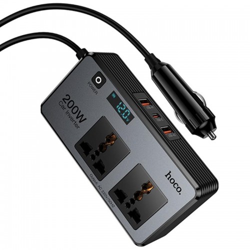 АЗП інвертор Hoco Z66 New PD66W+QC3.0 (2USB-A/1C/2xSocket) (0.5m) Black