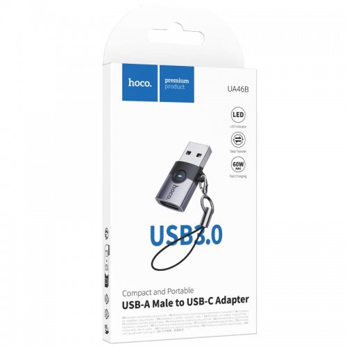 Переходник Hoco UA46B USB Male to Type-C Female USB3.0 Metal gray