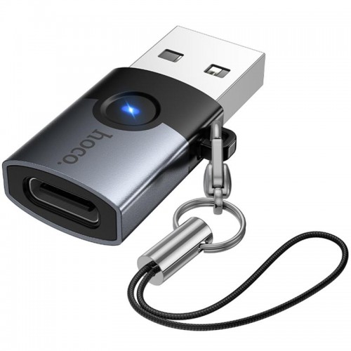 Переходник Hoco UA46B USB Male to Type-C Female USB3.0 Metal gray