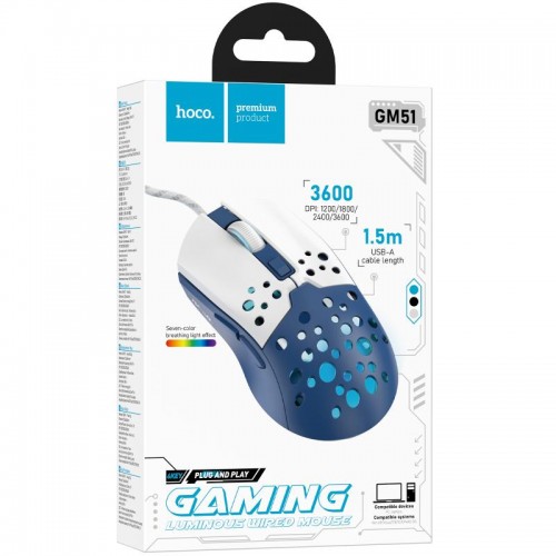 Мышь проводная Hoco GM51 Sky Luminous White / Blue