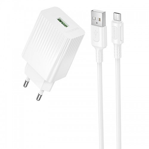 СЗУ Borofone BAS72A Source QC3.0 (1USB-A) + кабель USB to MicroUSB White