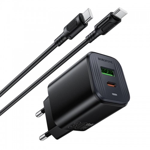 СЗУ Borofone BAS85A Star PD30W+QC3.0 (1USB-A/1C) + кабель Type-C to Type-C Black