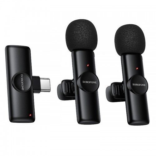 Петличный беспроводной микрофон Borofone BFK16A Winner dual-mic Type-C Black