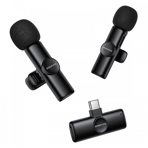 Петличный беспроводной микрофон Borofone BFK16A Winner dual-mic Type-C Black