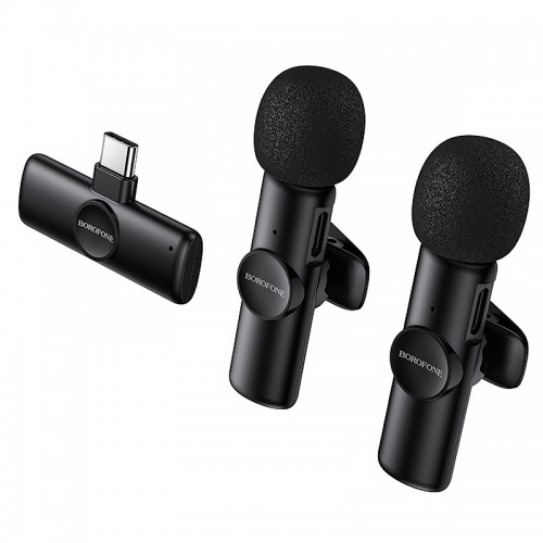 Петличный беспроводной микрофон Borofone BFK16A Winner dual-mic Type-C Black