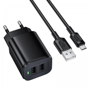 МЗП Borofone BAS81A Star 10.5W (2USB-A) + кабель USB to MicroUSB Black